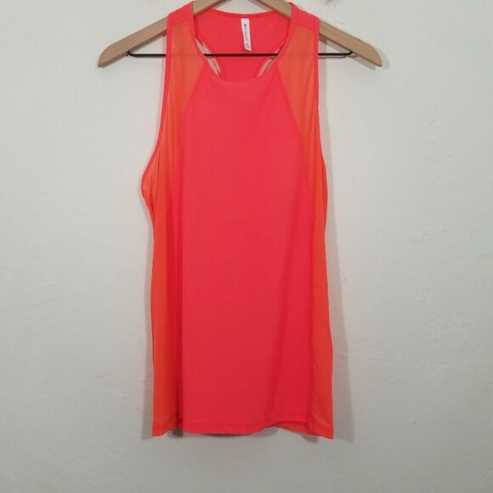 Athleta Neon Orange Mesh Tank Top Size M